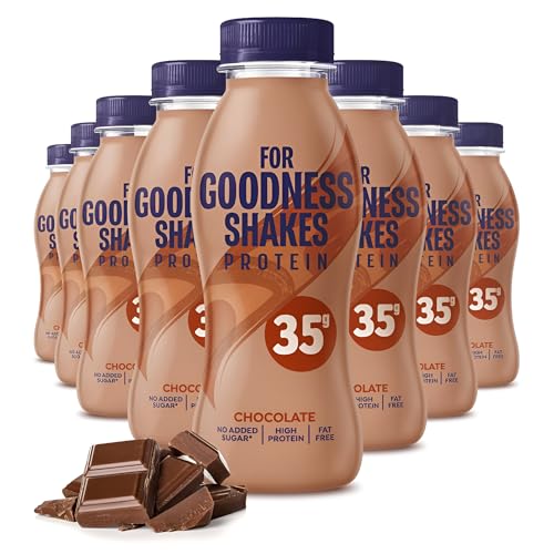 For Goodness Shakes Chocolate Protein Shakes, 35g Protein, High Protein, Fat-Free, Ready-To-Drink, No Added Sugar, Gluten-Free, Pre & Post Workout, 8 x 330ml