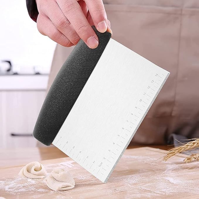 Image of Puno Multipurpose Stainless Steel Dough Scraper with Scale & Anti-Slip Handle - Cake Cream Smoother, Roti & Noodle Cutter, Kitchen Bench Cleaner(1 Piece)