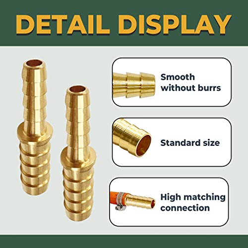 Lionmax Hose Barb Reducer Fittings 2 Pcs, 1/4'' To 3/8'' Barb Hose Id, Brass Hose Barb Splicer Mender Adapter, With 4 Hose Clamps, For Air/Water/Fuel #TOP3