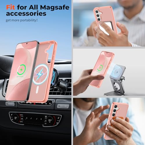 Image of SUPFINE Magnetic for Samsung Galaxy S24 Case / S25 Case with Screen Protector, (Built-in Magnets) (Military Grade Drop Protection) Slim Translucent Shockproof Phone Case,Light Pink