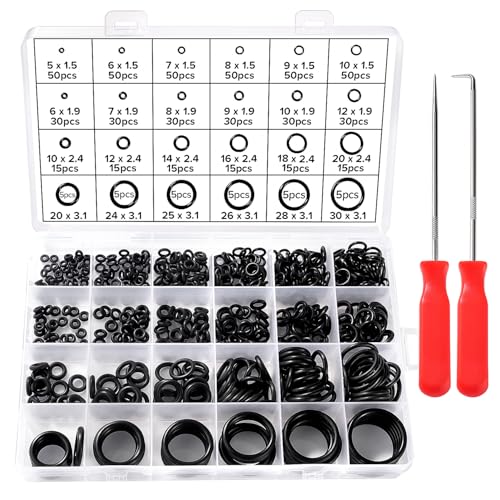 Lyeteung 600 PCS 24 Sizes O-Ring Gasket Kit, Nitrile Rubber O Ring Assortment Kit with Pick and Hook, for Plumbing Washer Seal & Auto Quick Repai, Black
