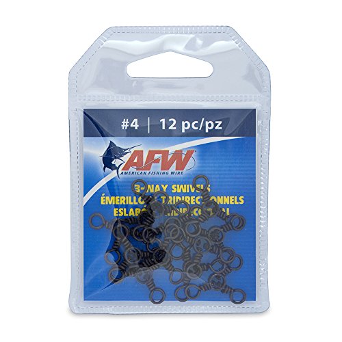 AFW American Fishing Wire Brass 3-Way Swivels with Stainless Steel Rings (12-Piece), Black, Size #4