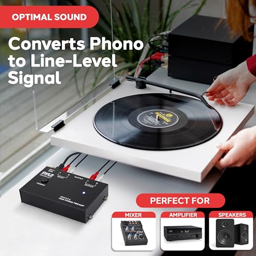 Image of Pyle Phono Turntable Preamp - Mini Audio Stereo Phonograph Preamplifier with RCA Inputs & Outputs, Low Noise Operation, 12V DC Adapter Powered, Compatible with Turntables, Receivers, Speakers & More
