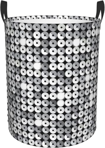 スパンコール銀の輝 大容量防水ランドリーバスケット 折りたたみ式収納ランドリーボックス 丸型取っ手付き収納ボックス M