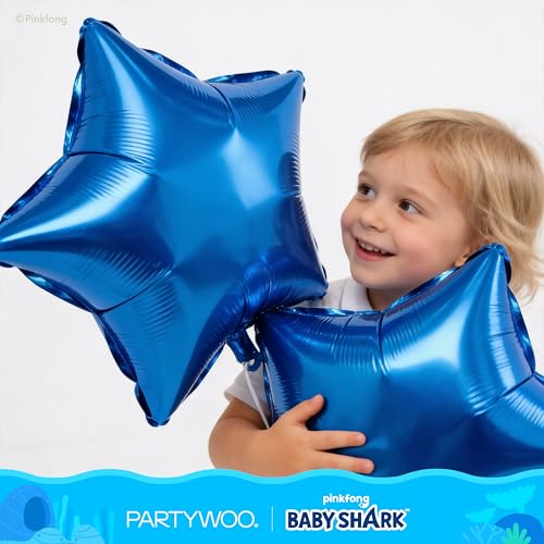 Image of PartyWoo Baby Shark Blue Foil Number 1 Balloon 5pcs 40 18 Inch Blue Round Star Mylar Helium Birthday Balloons for Boys and Girls Baby Shark Under the Sea Ocean Kids First Birthday Party Decorations