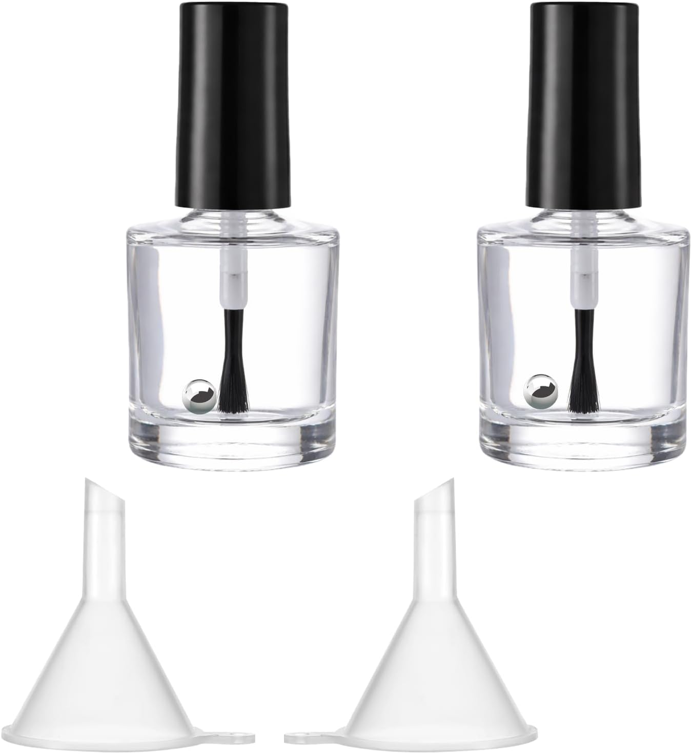 2 Pcs Empty Nail Polish Bottles with Brush Empty Fingernail Polish Bottles Glass 10ML Glass Bottle with Cap Funnel Mixing Balls Clear Nail Polishes Containers for Nails Art Samples