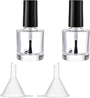 2 Pcs Empty Nail Polish Bottles with Brush Empty Fingernail Polish Bottles Glass 10ML Glass Bottle with Cap Funnel Mixing Balls Clear Nail Polishes Containers for Nails Art Samples
