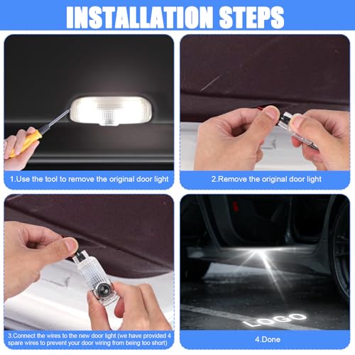 Fukaisu 4pcs Never Fade LED Door Light Logo Projection, Car Door Puddle Panel Lights Logo Projector Automotive Accessories Compatible with A3/A4/A5/A6/A7/A8/Q3/Q5/Q7/R8/TT/RS/S3/S4/S5/S6 (4 Rings) - Image 4