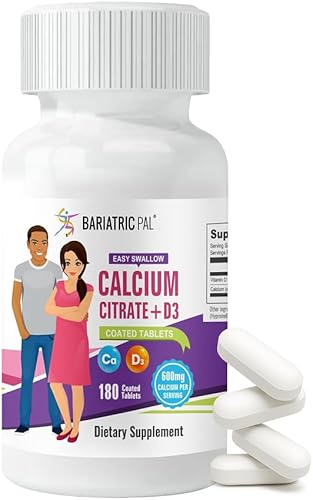 BariatricPal Citrato de calcio fácil de tragar (600 mg) y comprimidos recubiertos con D3 (suministro para 30 días)