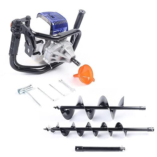 Taladro de tierra de 52 cc a gas con kit de brocas de 4 pulgadas, 8 pulgadas, postes de cerca, barrena de mano, taladro de mano, excavadora de