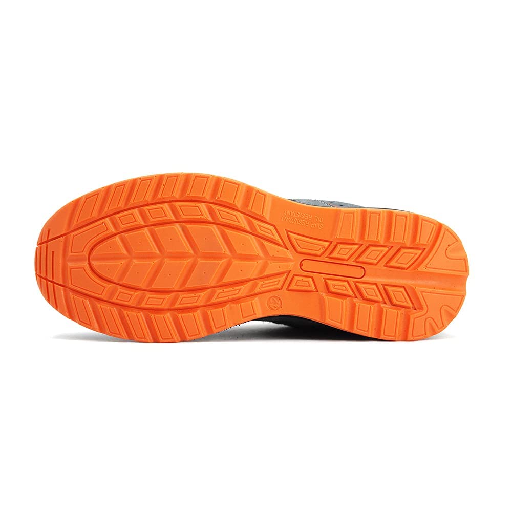 JOMIX Buty ochronne dla mężczyzn i kobiet, buty robocze dla chłopców, antypoślizgowe, wzmocniona końcówka, stal, 04 szary pomarańczowy, 47 EU