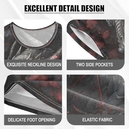 ALAZA Dragon Leaf Flower Pajamas Set Short Sleeve Cotton Sleepwear Summer Pjs 2 Piece 5-14Y4