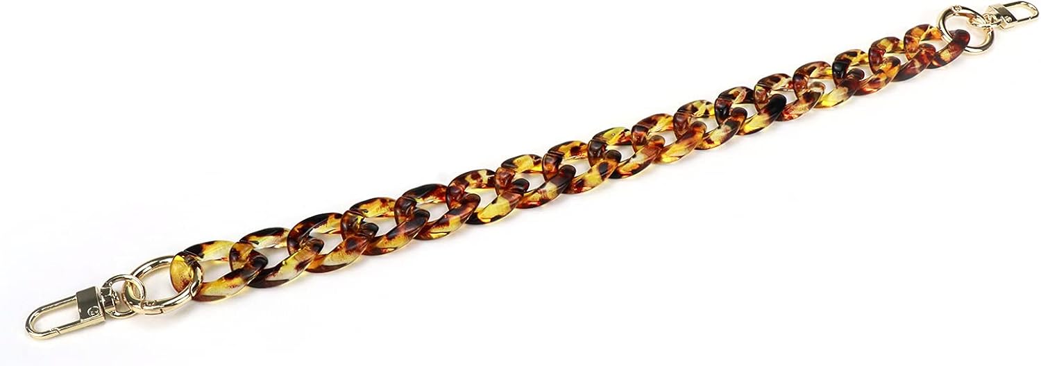 15.7"/40cm Vintage Acrylic Resin Chain Short Thick Resin Purse Shoulder Strap, Amber Color Leopard Print with Buckle - Image 5