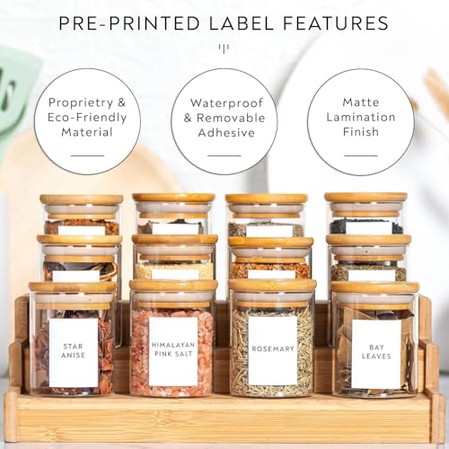 Image of VILON 6oz(220ml) 12-Pack Glass Jars Set, Cylinder Spice Jars with Bamboo Lids and Labels, Food Storage Container Canisters for Home Kitchen, Spice, Herbs, Seasoning, Seed, Tea, Sugar, Salt
