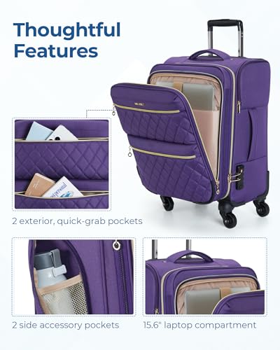 Image of BAGSMART Carry On Luggage Airline Approved with Spinner Wheels, Purple, 20 inch, Expandable Luggage With Spinner Wheels