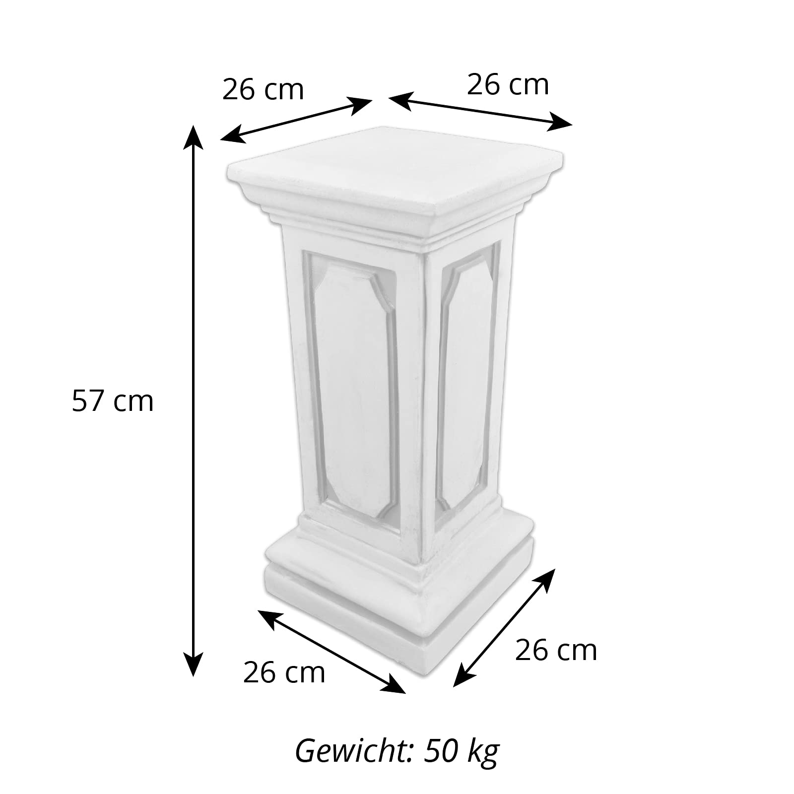 gartendekoparadies.de Podest, Steinsockel, H. 57 cm, Stellfläche 26 x 26 cm, 50 kg, Grau, frostsicher aus Steinguss für Außenbereich