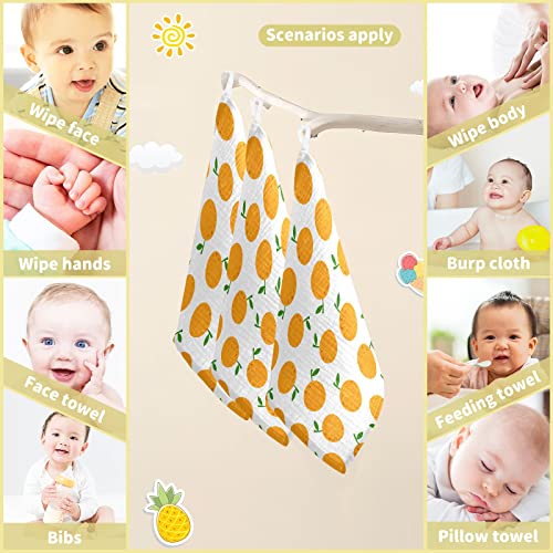 Image of vvfelixl Baby Washcloths Cotton Cartoon Oranges Baby Muslin Washcloths Soft Baby Face Towel for Newborn Infants Baby Wipes, 11.8 X 11.8 Inch, 5 Pack White