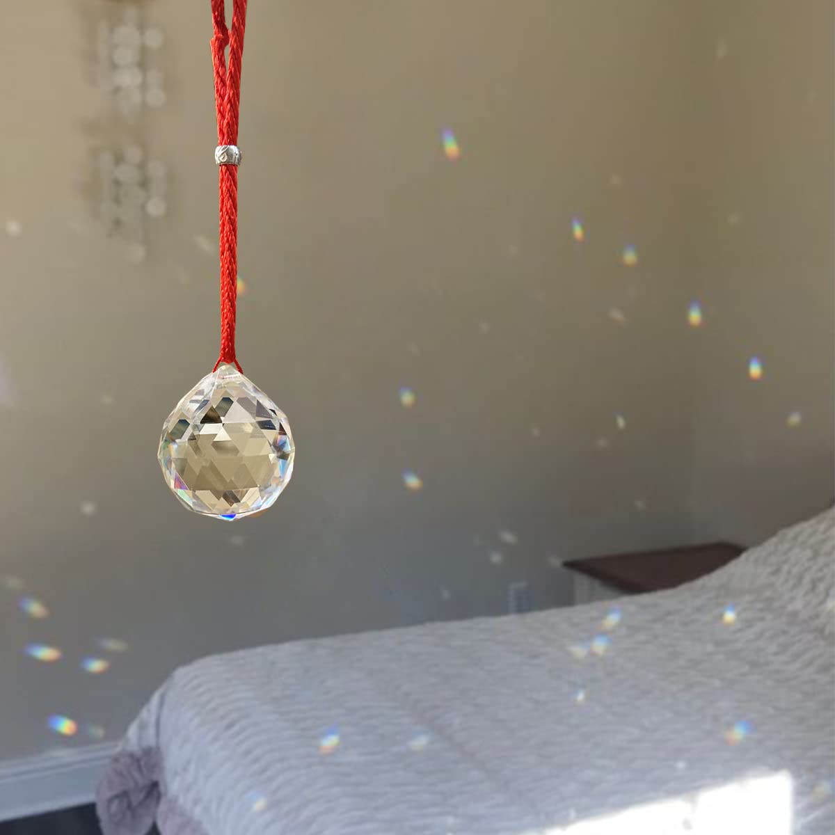 Shubhanjali Feng Shui Crystal Hanging Ball Sun Catcher with Red Thread Big Size Crystal Faceted Prish Rainbow Window Hanging Ball for Vastu Good Luck and Prosperity Home Décor 45 MM