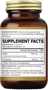 GABA & L-Theanine - Promotes Relaxation | Nervous System Support | Mood Support -60 Veggie Capsules