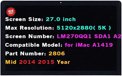 BTSELSS 5K LCD Replacement LM270QQ1 SDA1 SDA2 for iMac A1419