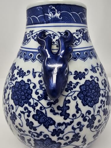 Classic Blue and White Floral Porcelain Vase, Double Deer Head