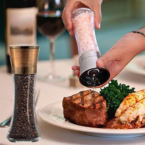 Golden Salt and Pepper Grinder - Premium Stainless Steel Salt and Pepper Mill with Adjustable Coarseness - Salt Grinder and Pepper Shaker Mill (Gold T22)