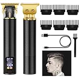 Haarschneidemaschine Profi Barttrimmer Herren Konturen Haarschneider Bartschneider Herren Langhaarschneider mit 3 Motorstufen, LED R-Klingen, USB-Aufladbar Haartrimmer , 6 Führungskämmen