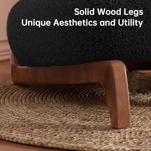 Image of Modern Upholstered Lounge Chair | Premium Fabric Accent Chair with Solid Wooden Legs | Comfortable Single Seater for Living Room, Bedroom & Office (Black)