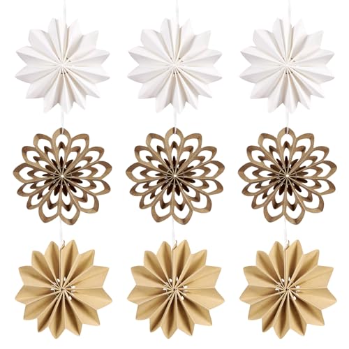 9 Stück Weihnachtsbaum Deko, 3D Mini Braun Schneeflocken Ornamente,...
