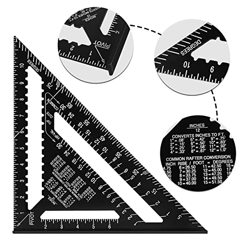 Beslands BL-12INCH-01 Aluminum 12-Inch Rafter Square Carpenter Measuring Layout Tool Alloy Metal Triangle Ruler Protractor For Woodworking And Carpentry (Imperial) thumb #2