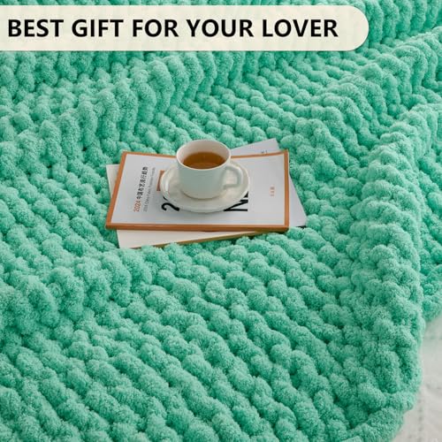 Image of L'AGRATY Chunky Knit Throw Blanket for Couch, 60'' x 80'' Knit Throw, Aqua