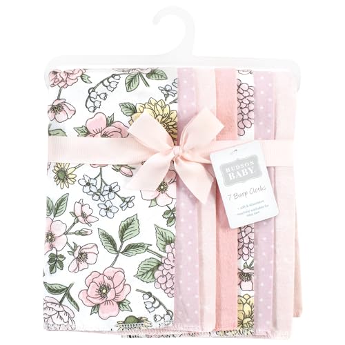 Image of Hudson Baby Unisex Baby Cotton Poly Flannel Burp Cloths, Vintage Blossom 7 Pack, One Size