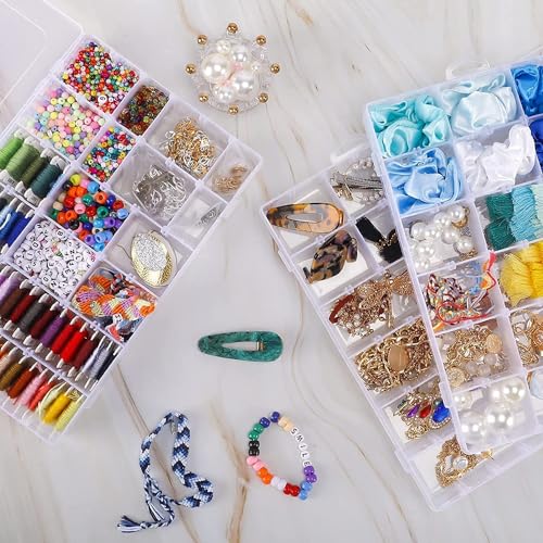 Image of XMART INDIA Plastic 36 Grid Cells Organizer Storage Box Jewellery Organisers Box Rectangular, With Adjustable Dividers, Transparent & Organiser For Jewelry Beads Earring, 25x15x5 cm
