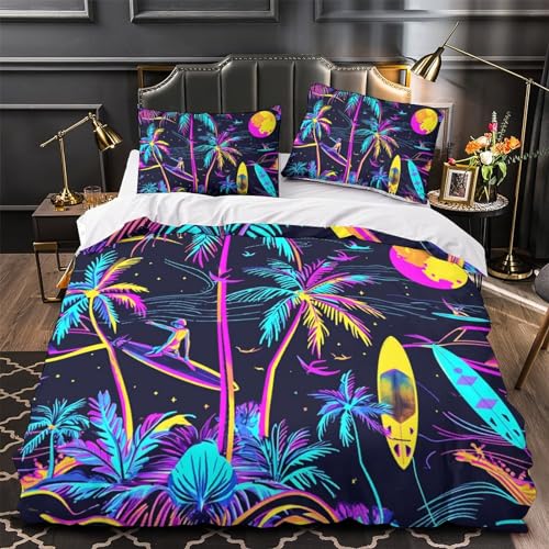 Parure housse de couette palmiers 3D 200x200 cm, microfibre premium douce et durable - 4
