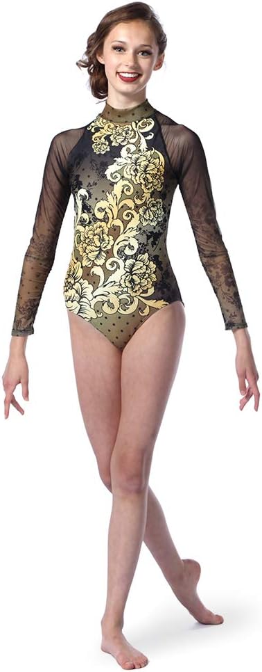 Alexandra Collection Womens Baroque Mesh Raglan Dance Costume Leotard