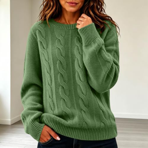 Cable Knit Sweater Women Crew Neck Lightweight Casual Pullover Sweaters - image 5