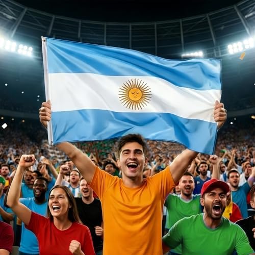 Kithouse Argentina Fan Gear Set, 6 Pcs Soccer Cheer Kit with Flag, Scarf, Face Paint, Glasses, Bracelet, and Hand Clapper - Perfect for Albiceleste Supporters & Viewing Parties — view 3