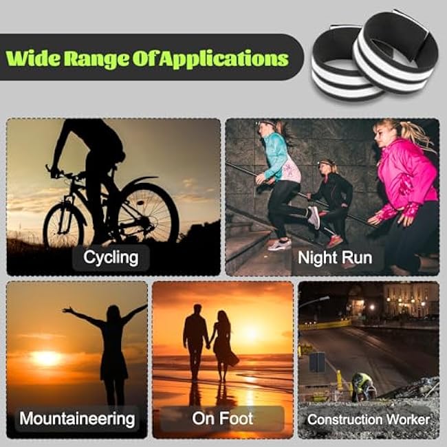 6Pcs High Visibility Reflective Bands, Elastic Ankle Straps Wristbands Reflective Arm Bands for Night Walking Reflective Gear for Bike Pants Cuff Clip Cycling Running Jogging Outdoors Hiking