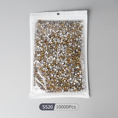 Image of 10000PCS Gold Rhinestones Bulk, Flat Back Crystal Glass Stone Round Gems,SS20, 4.6-4.8mm