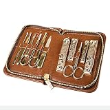 Juego de manicura Juego de manicura para adultos, cortaúñas, kit de pedicura, kit de manicura de acero inoxidable con estuche de viaje de cuero, la mejor opción de regalo (marrón, 11 piezas/rojo, 9 pi