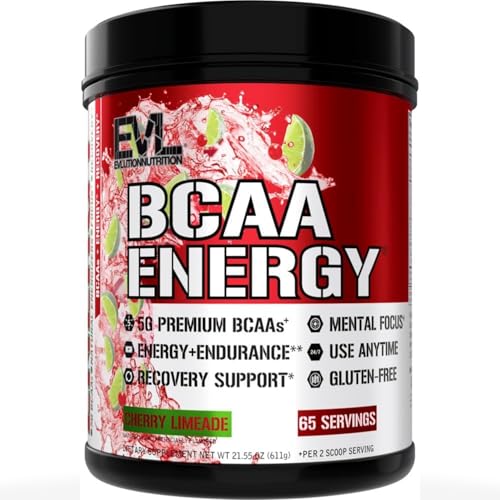 EVL BCAAs Amino Acids Powder - BCAA Energy Pre Workout Powder for Muscle Recovery Lean Growth and Endurance - Rehydrating Post Workout Recovery Drink with Natural Caffeine - Cherry Limeade