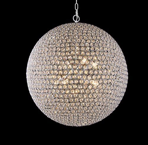 Brillant Pendant 19" Wide 8 Light Round Ball Crystal Minimalist Pendant Light in Chrome Finish with Clear Crystal