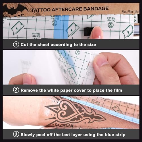 Image of Tattoo Aftercare Bandage Roll, with Sliding Cutter 6 Inch x 2.2 Yards | Transparent Protective Film, Waterproof, Breathable, Stretchable Wrap, Tattoo Protection, 6 x 79 Inch