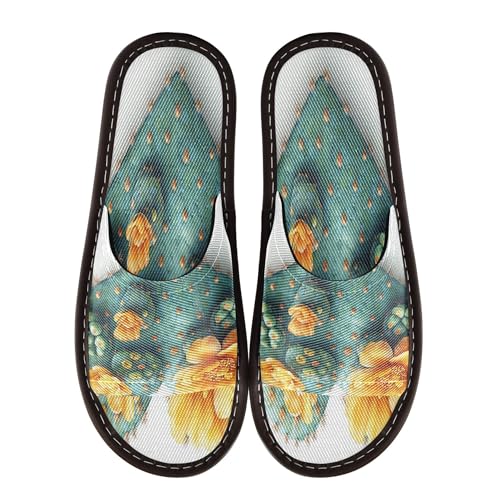 KLL Spa Shower Slippers Indoor Outdoor Washable Cozy Slip on Open Toe Home Shoes for Airplane Guests Party 10.5-11 Thorny Heart Cactus Shape Yellow Flower