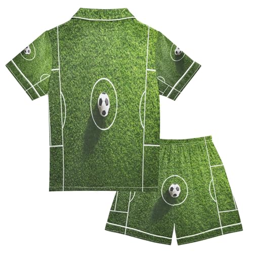 ALAZA Football Field Green Grass Satin Pajamas Set Short Sleeve Button Down Sleepwear Summer Pjs 2 Piece2