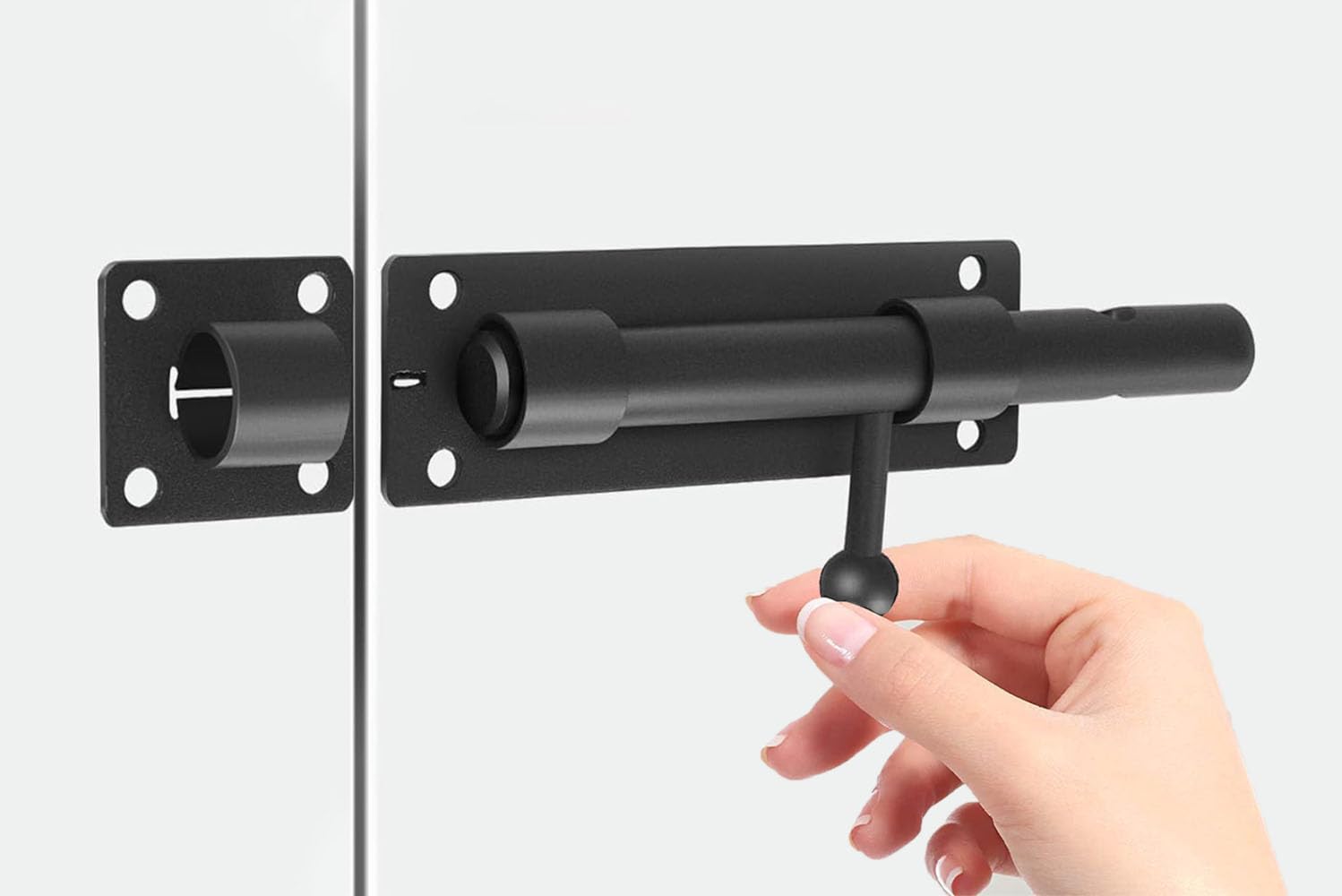 Cerradura de seguridad para puerta deslizante resistente con agujero para candado, Pestillo Puerta, Cerrojo Puerta Interior Cierre Puerta acero inoxidable 304 negro mate (8 Inch (200mm))