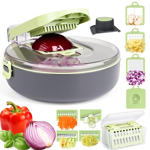 Multifuncional Taglia Verdure Multifunzione 8 in 1 Taglia Verdures Affetta Verdure Manuale Spiralizzatore di Verdure Tagliaverdure Frutta Cipolla Patate Cubetti Grattugia per Verdure Cipolle Aglio