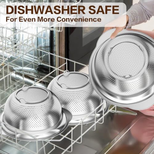 Image of Large Strainers and Colanders, Big Stainless Steel Colanders for Kitchen, Stainless Steel Strainer Set of 3 (7 QT, 6 QT, 5 QT) for Draing Pasta Spaghetti Fruit Vegetable