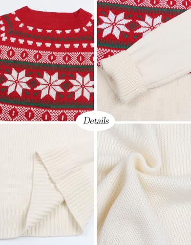 Image of Women's Fair Isle Sweater Crew Neck Long Sleeve Heart Sweater Vintage Tops