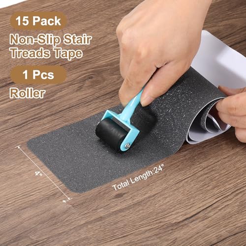 Cinta antideslizante para escalones de madera gris con rodillo de 15 tiras autoadhesivas 2